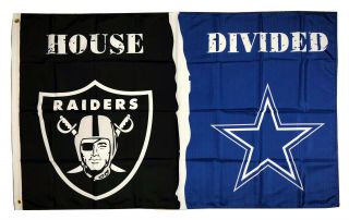 Oakland Raiders Vs Dallas Cowboys Nfl House Divided Flag 3x5ft Us