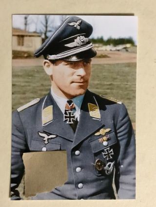 Vintage - Photo Of German Fighter Pilot.  1940’s.  Color.  Reprint