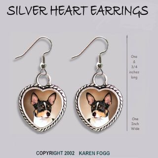 Rat Terrier Dog - Heart Earrings Ornate Tibetan Silver