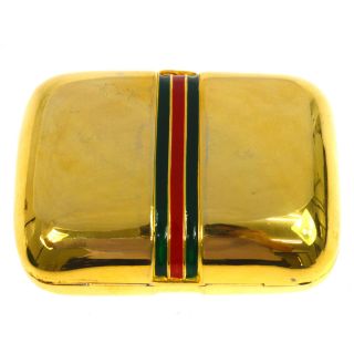 Gucci Business Card Holder Gold Gold - Tone Italy Vintage Authentic Ak35560f