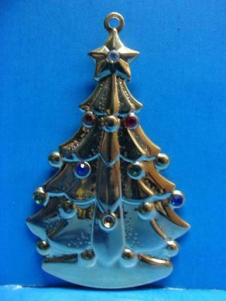 Vintage Brass Christmas Tree W Rhinestones Ornament Gloria Duchin 1996 Metal