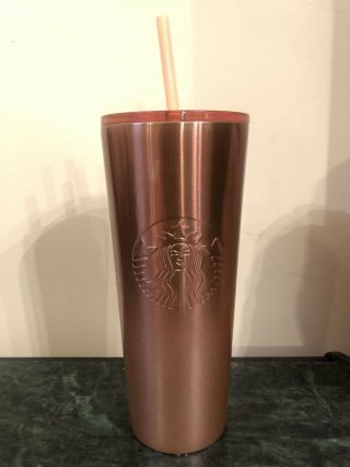 Starbucks 2019 Cold Cup Rose Gold Tumbler Winter Holiday 24 Oz