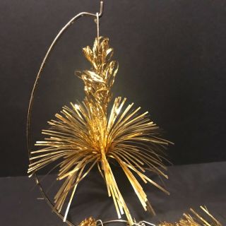Vintage 1960’s Set Of 6 Tinsel And Wire Gold Starburst Christmas Tree Ornaments