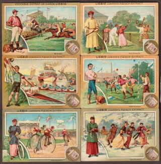 Liebig S - 494 " Sports Iii " Full Set Of 6 Vintage Trade Cards 1896 German/belgian