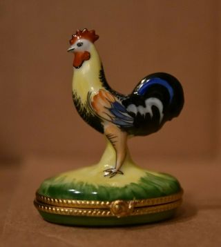 Vintage Limoges French Figural Trinket Box – Rooster With Blue Tail Standing