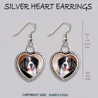 Bernese Mountain Dog - Heart Earrings Ornate Tibetan Silver