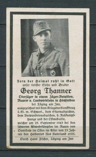 German Reich Ww Ii : Death Card From 1943 - Eastern Front - 25.  09.  1943