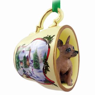 Mini Pinscher Christmas Teacup Ornament Red/brown