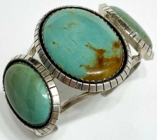 Huge Vintage Navajo Sterling Silver Green Royston Turquoise Cuff Bracelet