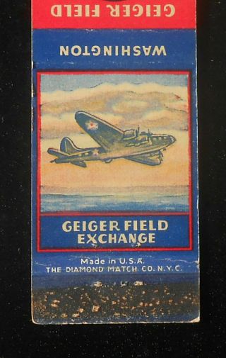 1940s Ww2 Geiger Field Exchange Army Air Corps Old Airplane Spokane Wa Matchbook