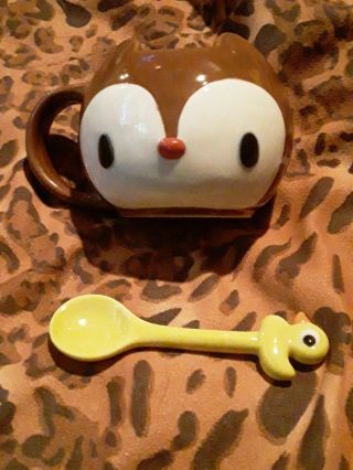 Vtg Sanrio Landry Raccoon Ceramic Cup Mug,  Pea Duck Spoon Hello Kitty Kawaii 90s