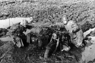 Wwii German Soldiers Russian Mud Bmw R - 75 Motorcycle Ww2 Photo Photograph