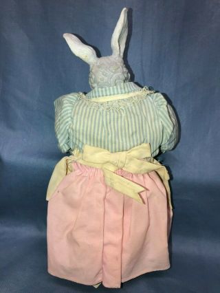 Vtg Gray Easter Rabbit Bunny Girl Doll Figurine Decor Apron Dress Spotted Egg 3