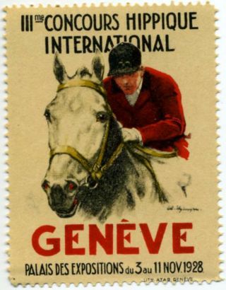 1928 International Horse Show Geneva Switzerland Advertising Poster Stamp