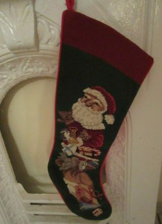 Vintage Embroidered Christmas Stocking Santa With Toys Estate Find