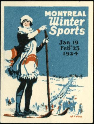Winter Sports Exposition Montreal Canada Old Poster Stamp,  1924