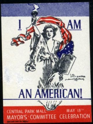I Am An American Howard Chandler Christy Patriotic Poster Stamp,  1941