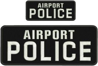 Airport Police Embroidery Patches 4x10 And 2x5 Hook On Back White Letters