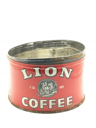Vintage Lion One Pound Coffee Tin Can 1968 1960s Canco Woolson Spice Company Ny