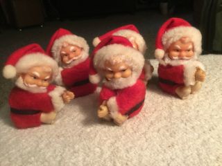 Vintage Set 5 Christmas Plush Felt Santa Clip On Huggers