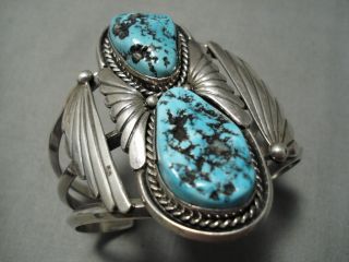 Towering Vintage Navajo Turquoise Sterling Silver Bracelet Old