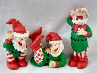 Set Of 3 Tumbling Elves Whimsical Figurines