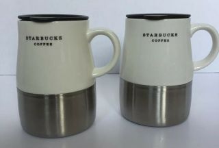 2 X Starbucks Coffee Stainless Steel Bottom Travel Mug 14 Oz /2006 W/lids