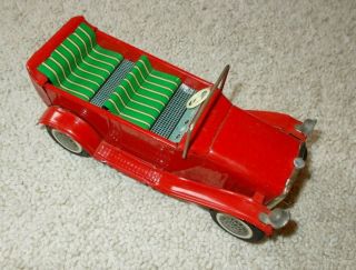 Vintage Friction Tin Litho Model A Or T Red Wind Up Lever Action Toy Car Japan