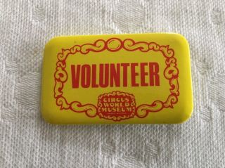 Vintage Pinback Circus World Museum Volunteer Button Baraboo Wisconsin Pin