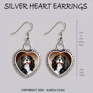 Cavalier King Charles Spaniel Tri Color - Heart Earrings Ornate Tibetan Silver
