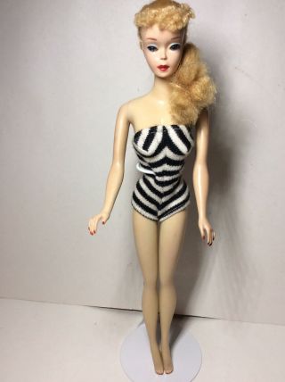 Vintage Barbie Stunning 3 Blond Ponytail With Blue Eyeliner In Oss