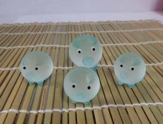 Cutie Mother Pig With 3 Baby Piggy Sanded Glass Display Figure Set Light Blue