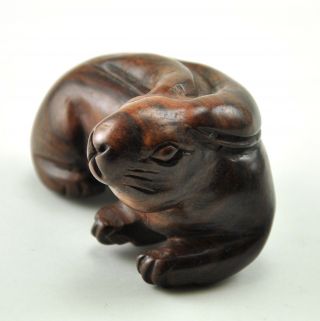 Vintage Rabbit Bunny Rest Natural Solid Wood Tree Hand Carved Carving Figurine