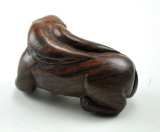 Vintage Rabbit Bunny Rest Natural Solid Wood Tree Hand Carved Carving Figurine 3