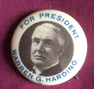 Celluloid For President Warren G.  Harding Pinback Picture 5/8 " Button