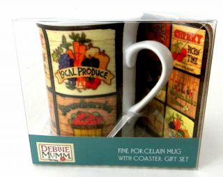 Harvest Local Produce Debbie Mumm Fine Porcelain Coffee Mug Coaster Gift Set