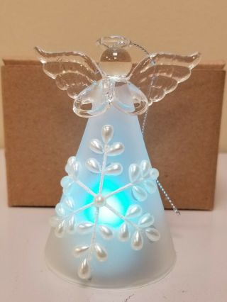 Christmas Color Changing Angel Acrylic W/ Blown Glass Table Ornament