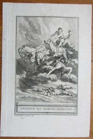 J.  De La Fontaine: Fable Fine Engraving Phoebus And Boreas - 1786