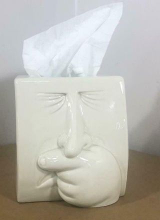 Vintage Fitz Floyd Ff Ceramic Tissue Holder Sneezing Face Nose Hand