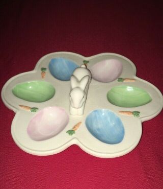 Deviled Egg Plate With Bunny & Carrots.  (6) Eggs