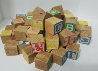 60,  Vtg Alphabet Blocks - Letters,  Numbers,  Disney Characters,  1 1/4 Inch