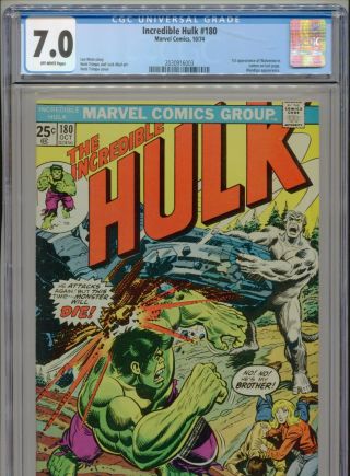 1974 Marvel Incredible Hulk 180 1st Appearance Wolverine Cameo Cgc 7.  0 Ow