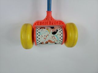 1963 Fisher Price Melody Chime Roller Push Toy w/Wooden Handle 757 3