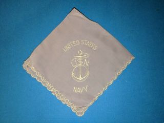 Vintage Wwii Sweetheart Us Navy Usn Anchor Light Blue White Hanky Handkerchief