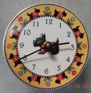 Mary Englebreit Ceramic Scottie Scotty Dog Henry Clock Round Great 2000
