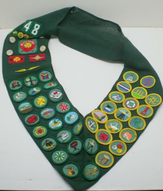 1960`s 70`s Girl Scout Sash W/ 41 Patches Pins Hat South Central Alabama