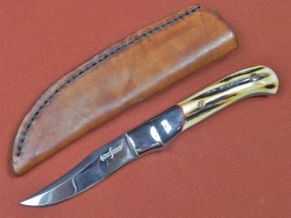 Vintage Us Custom Hand Made Kalfayan Fighting Stag Knife W/ Sheath