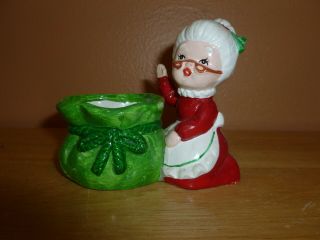 Vintage Lefton Mrs.  Santa Claus Decorative Figurine / Trinket Dish Candle Holder