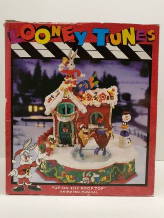 Looney Tunes Animated Christmas Musical " Up On The Roof Top " Wind Up Music Box