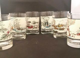 Set Of 6 Vintage Arbys Currier And Ives Collector Series Winter Tumbler Glasses